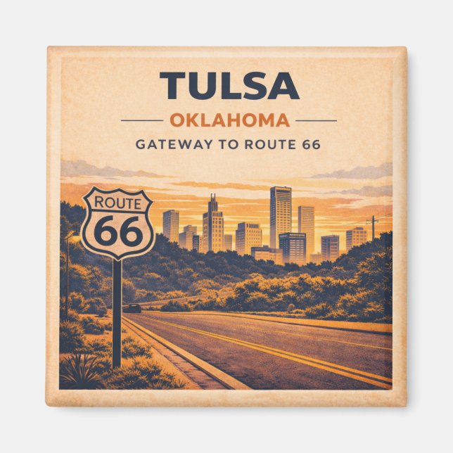 Íman Rota 66 Tulsa Oklahoma Heritage Cidade Skyline (Frente)