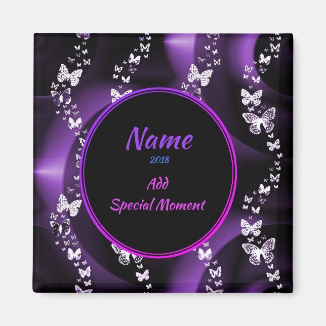 Íman Roteiro de Borboleta Roxo, Adicionar Nome e Data (Frente)