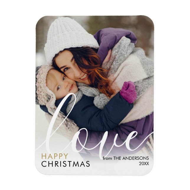 Íman Roteiro de foto de Natal feliz moderno Amor Chic (Vertical)