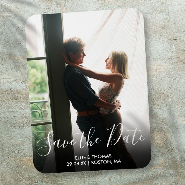 Íman Roteiro de Salvar a Data de Casamento Foto Elegant (Elegant Save the Date Script Photo Wedding Magnet)