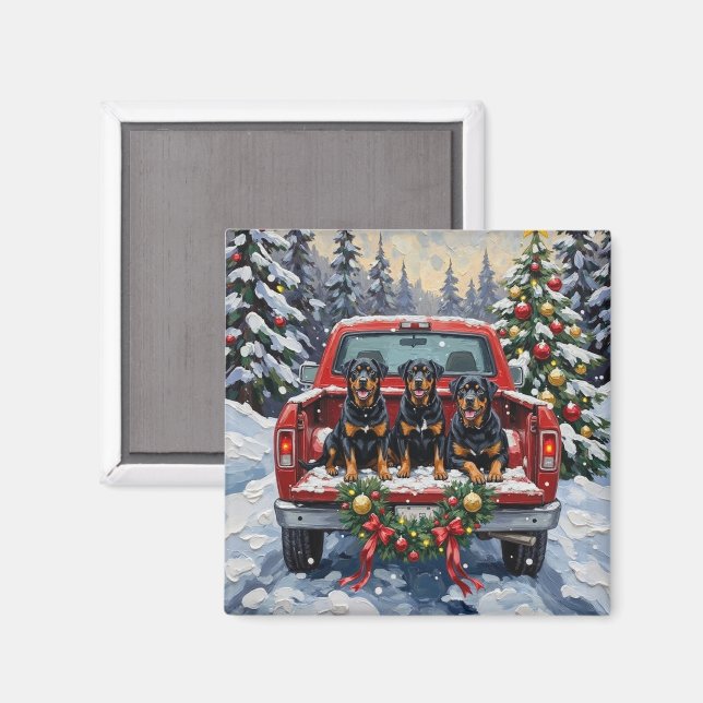 Íman Rottweiler Christmas Red Truck Holiday (Front/Back)
