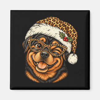 Íman Rottweiler engraçado de Natal com chapéu de Papai 