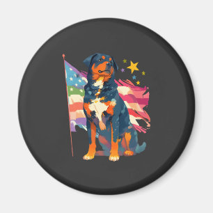 Íman Rottweiler Patriótico com Arte da Bandeira dos EUA