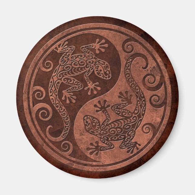 Íman Rough Brown Stone Yin Yang Geckos (Frente)