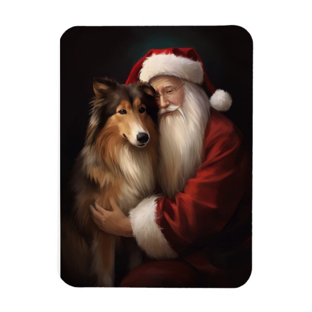 Íman Rough Collie com Papai Noel Natal Festivo (Vertical)