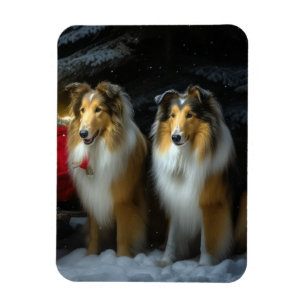 Íman Rough Collie Nevado Trenó Natal Decoração de Natal
