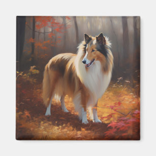Íman Rough Collie no Outono Folhas Caídas Inspiram