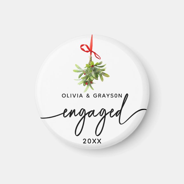 Íman Round Mistletoe Engaged Magnet Keepsake (Frente)