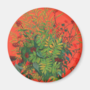 Íman Rowan Leaves e Red Berries no Floral Moderno Laran