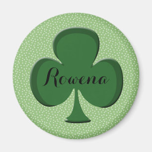 Íman Rowena Irish Shamrock Round Name Magnet   Editável