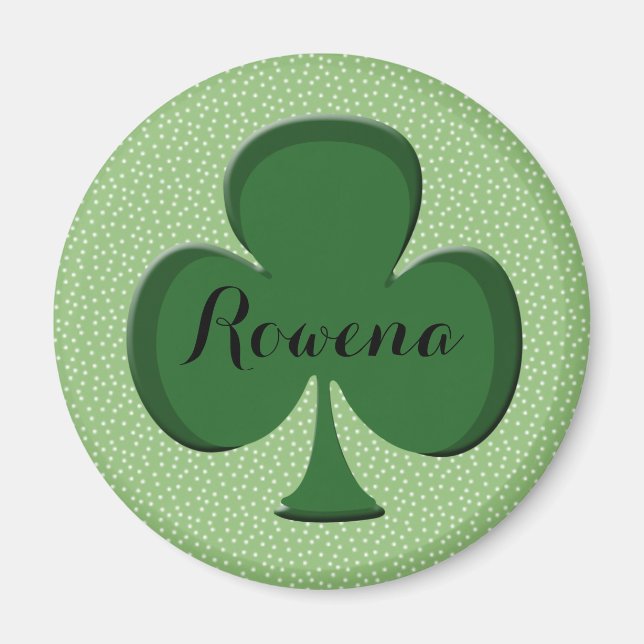 Íman Rowena Irish Shamrock Round Name Magnet | Editável (Frente)