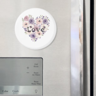 Íman Roxo Branco Floral Coração Rosa Cor-de-rosa