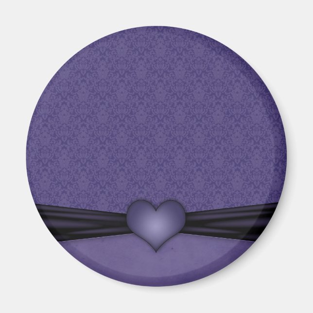 Íman Roxo Escuro Damask com Coração (Frente)