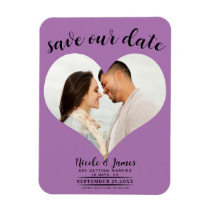 Íman Roxo Lavanda Coração Foto Casamento Salve a Data
