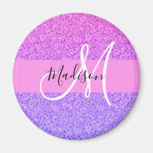 Íman Roxo Rosa Glitter Faísca Gradiente Monograma