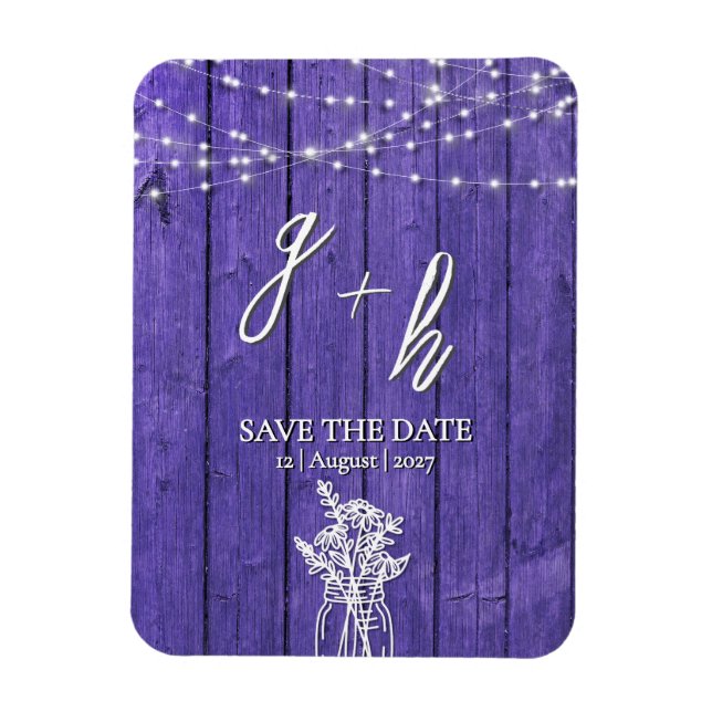 Íman Roxo Rústico Lâmpadas De Madeira Boho Mason Jar (Vertical)