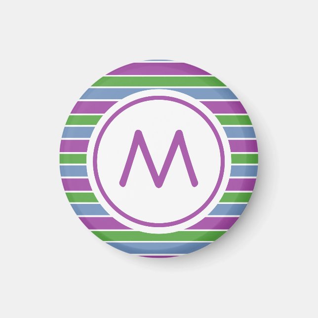 Íman Roxo Verde Azul Listrado Monograma (Frente)