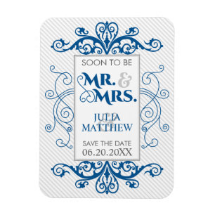 Íman Royal Blue Vintage Swirls Salva A Data Casamento