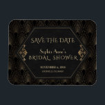 Íman Royal Fleur-de-lis Excelente Dourado Gatsby Chá de<br><div class="desc">Design de cartão Real, Romântico, Vintage apresentando um Excelente estilo de arte Gatsby, uma velha Hollywood de Roaring, de 1920, com folha de ouro falsa, cobertura Fleur-de-lis, divisor e fontes lindas, sobre um plano de fundo texturizado a preto. Use a ferramenta Personalizar para adicionar suas informações. Para mais, visite, por...</div>
