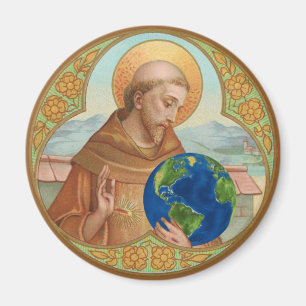 Íman Rua. Francis de Assisi segurando o botão da Terra