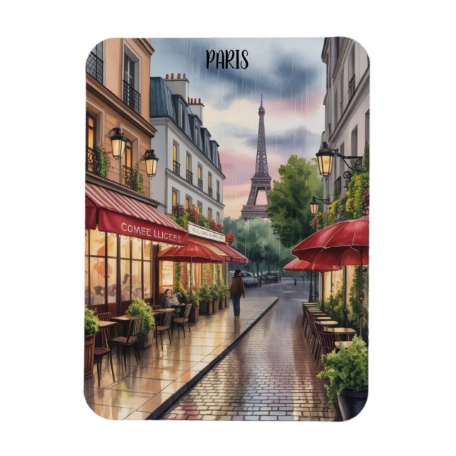 Íman Rua Romântica de Paris Torre Eiffel Aquarela (Vertical)