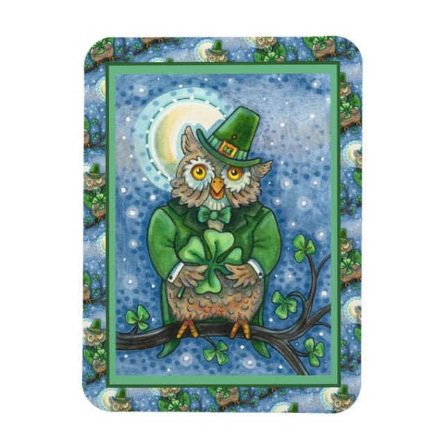 ÍMAN  RUAS. PATRICK DAY OWL, 4 LEAF CLOVER LEPRECHAUN (Vertical)