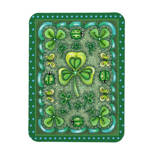 ÍMAN  RUAS. PATRICK'S DAY FOLK ART SHAMROCKS N' LADYBUGS (Vertical)