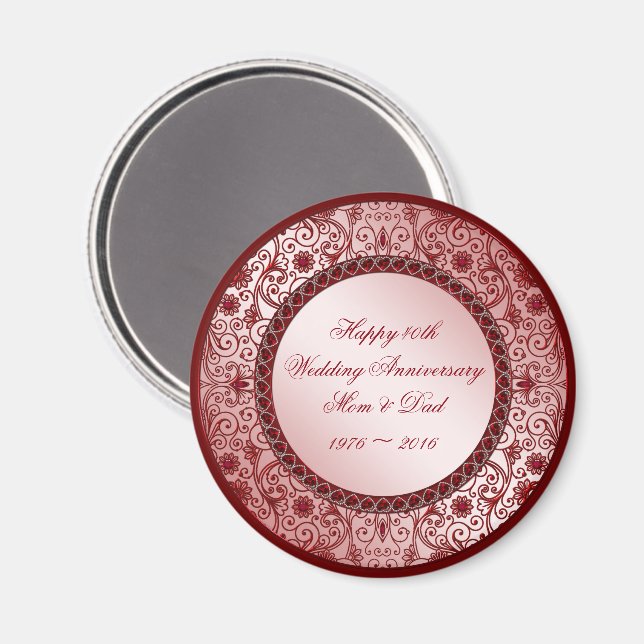 Íman Ruby 40th Wedding Anniversário Round Magnet (Front/Back)