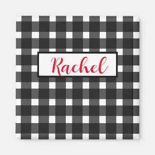 Íman Rustic Black White Gingham Personalizado