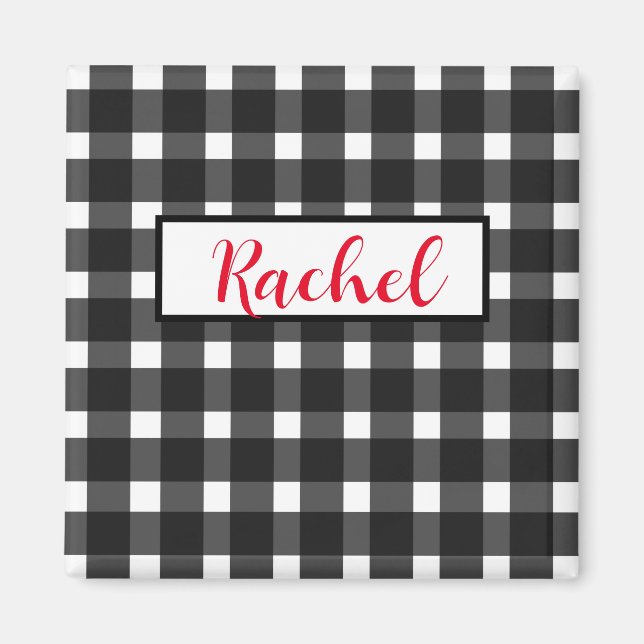 Íman Rustic Black White Gingham Personalizado (Frente)