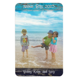 Íman Rustic Blue White Beach Wood Text Photo Frame