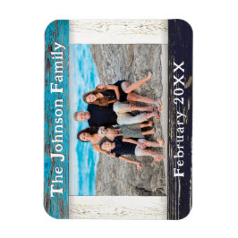 Íman Rustic Blue Wood Family Name Photo Frame