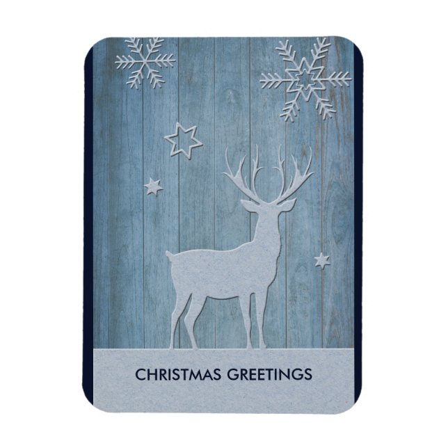 Íman Rustic Blue Wood Reindet — Natal (Vertical)