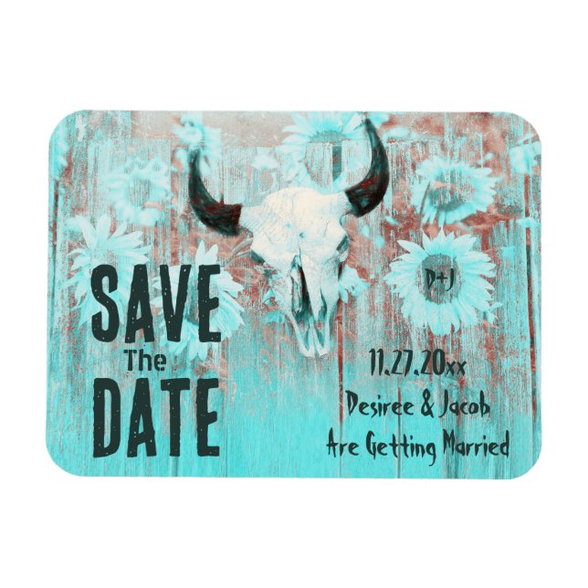 Íman Rustic Boho Teal Sunflower Western Cow Skype (Horizontal)