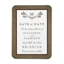 Rustic Burlap Monogram Branch Save The Date
