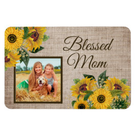 Íman Rustic Burlap Sunflower Abençoa Foto Da Mãe