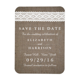 Íman Rustic Burlap & Vintage White Lace Salvar Data