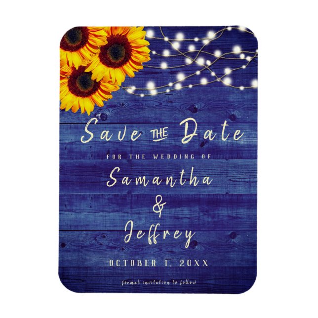 Íman Rustic Fall Sunflower Weding Blue Salvar a Data (Vertical)