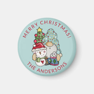 Íman Rustic Festive Gnome Snowman Christmas Magnet
