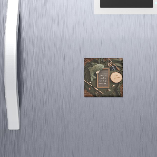 Íman Rustic Fishing Pregnancy Announcement keepsake (Criador carregado)