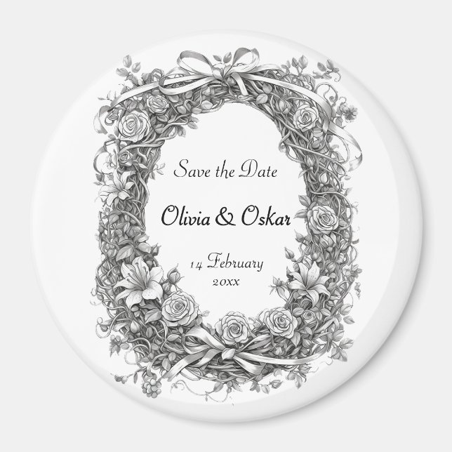 Íman Rustic Floral Wreath, Salve a Data (Frente)