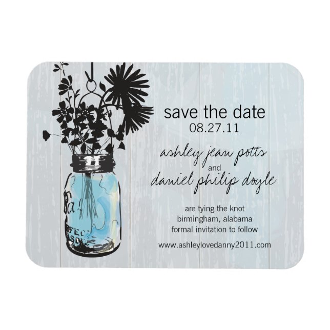 Íman Rustic Mason Jar & Wildflower Salvem a Data (Horizontal)