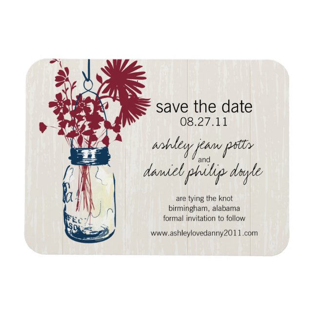 Íman Rustic Mason Jar & Wildflower Salvem a Data (Horizontal)