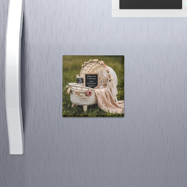 Íman Rustic Neutral pregnancy announcement keepsake  (Criador carregado)