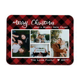 Íman Rustic Red Buffalo Cheque Feliz Colagem de Natal