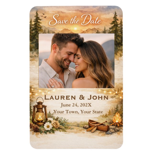 Íman Rustic Romance Photo Save The Date Wedding Magnet (Vertical)