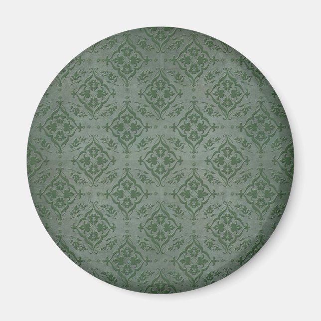 Íman Rustic Sage Green e Pewter Damask (Frente)