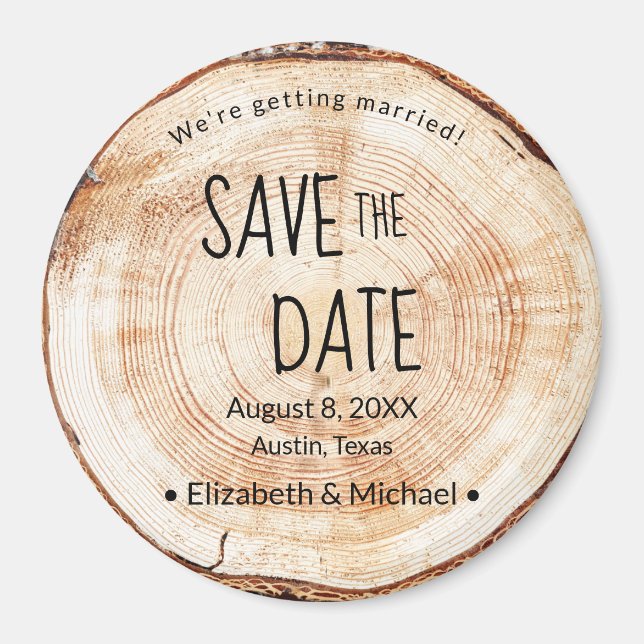 Íman Rustic Save the date Printed Wood Unique (Rústico  (Frente)