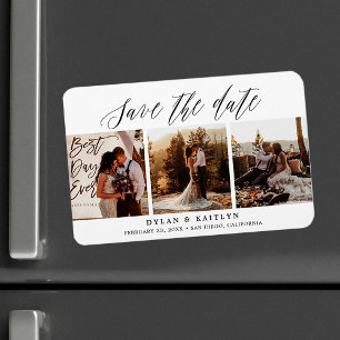 Íman Rustic Script Três Fotos Save the Date 4x6