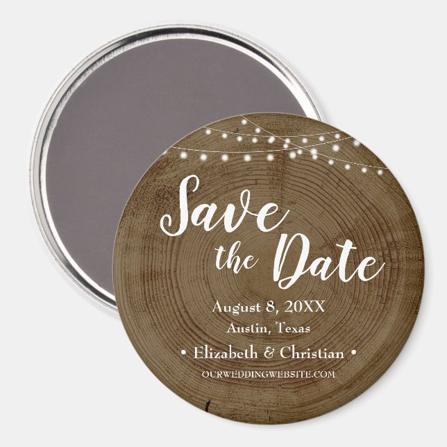 Íman Rustic String of lights Wood Barn Save the date (Front/Back)